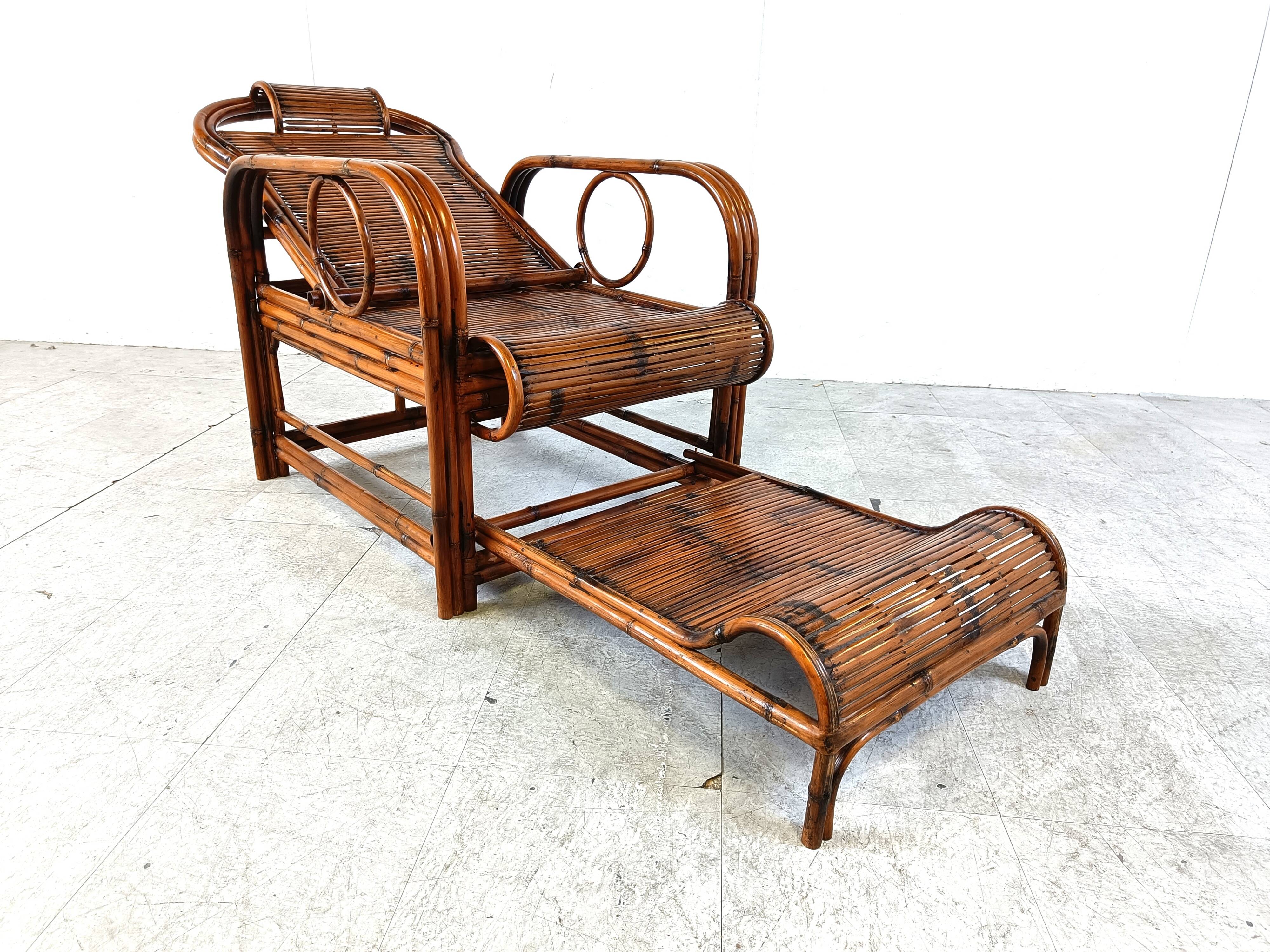 Chaise de jardin vintage en rotin et bambou, 1950