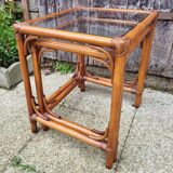 Nesting coffee tables, bamboo, rattan and glass, 70s