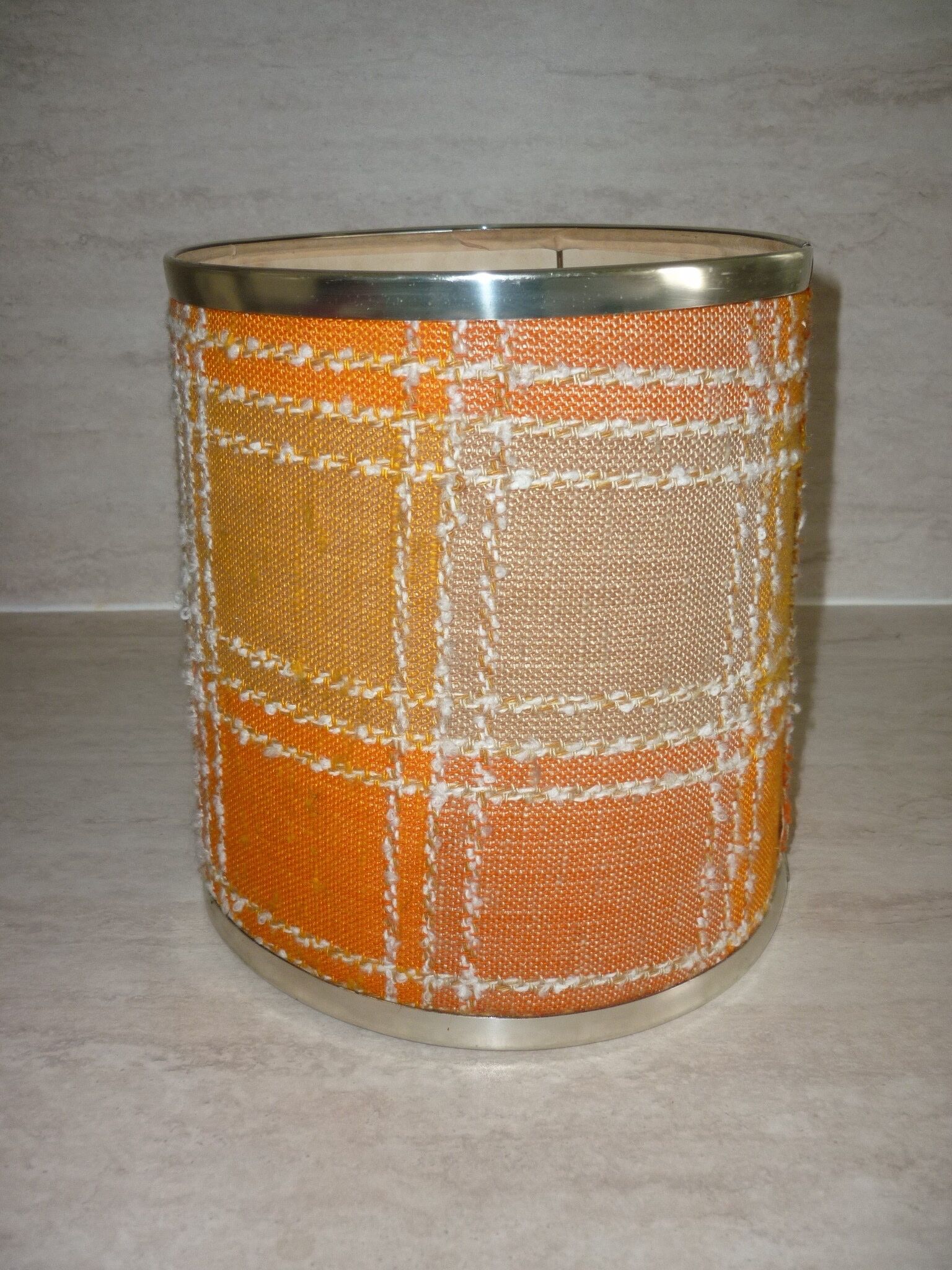 Vintage orange lampshade edged with aluminuim