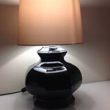 Octagonal black ceramic lamp and gold lampshade / vintage 70s