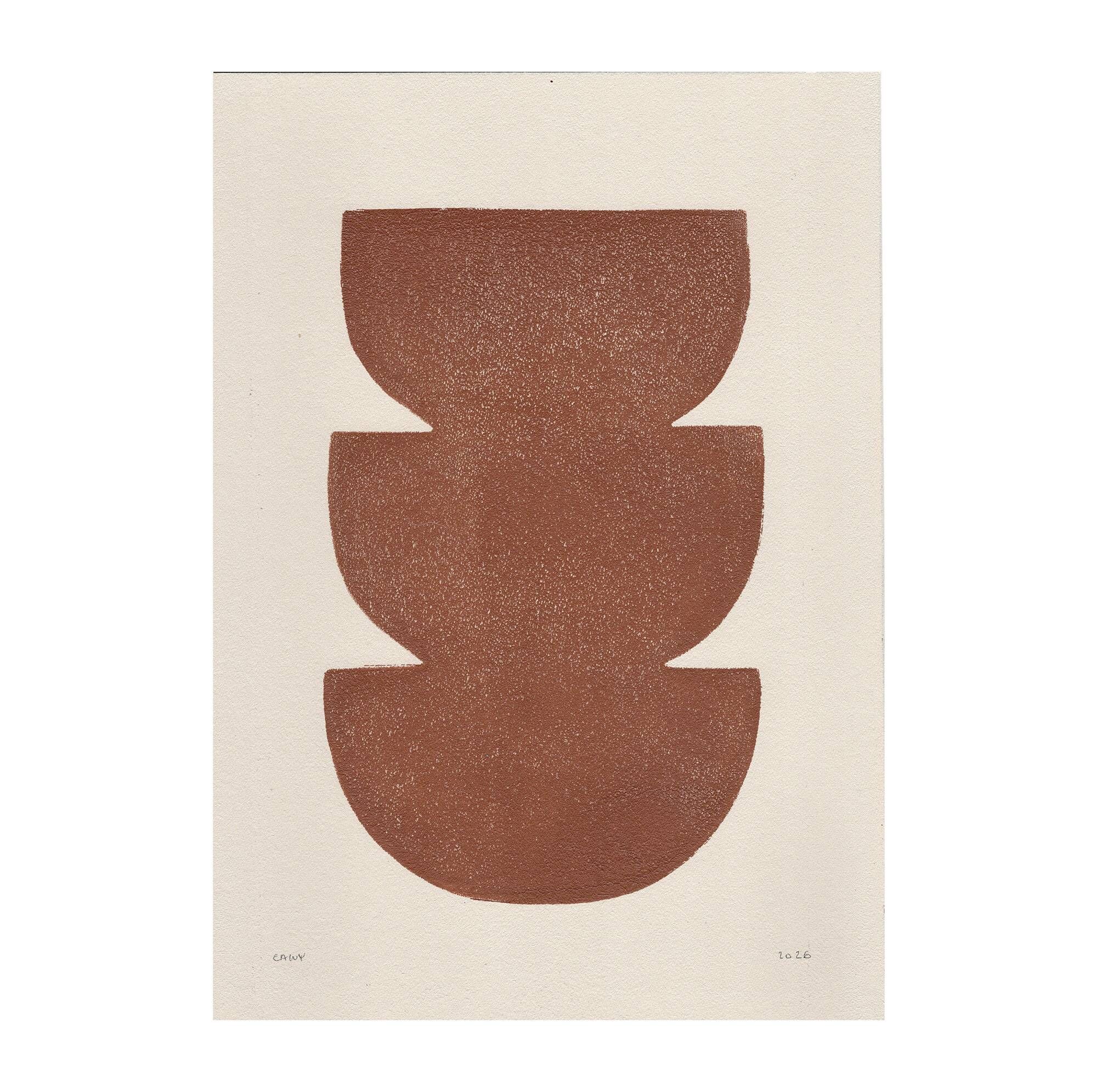 Duo of terracotta abstract paintings on paper signed Eawy.