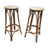 Pair of rattan bar stools and vintage bamboo