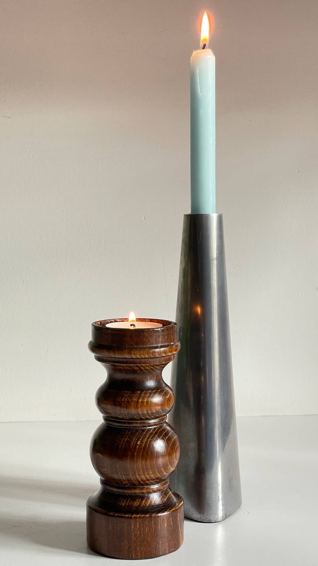 Vintage ikea wood and metal candle holders