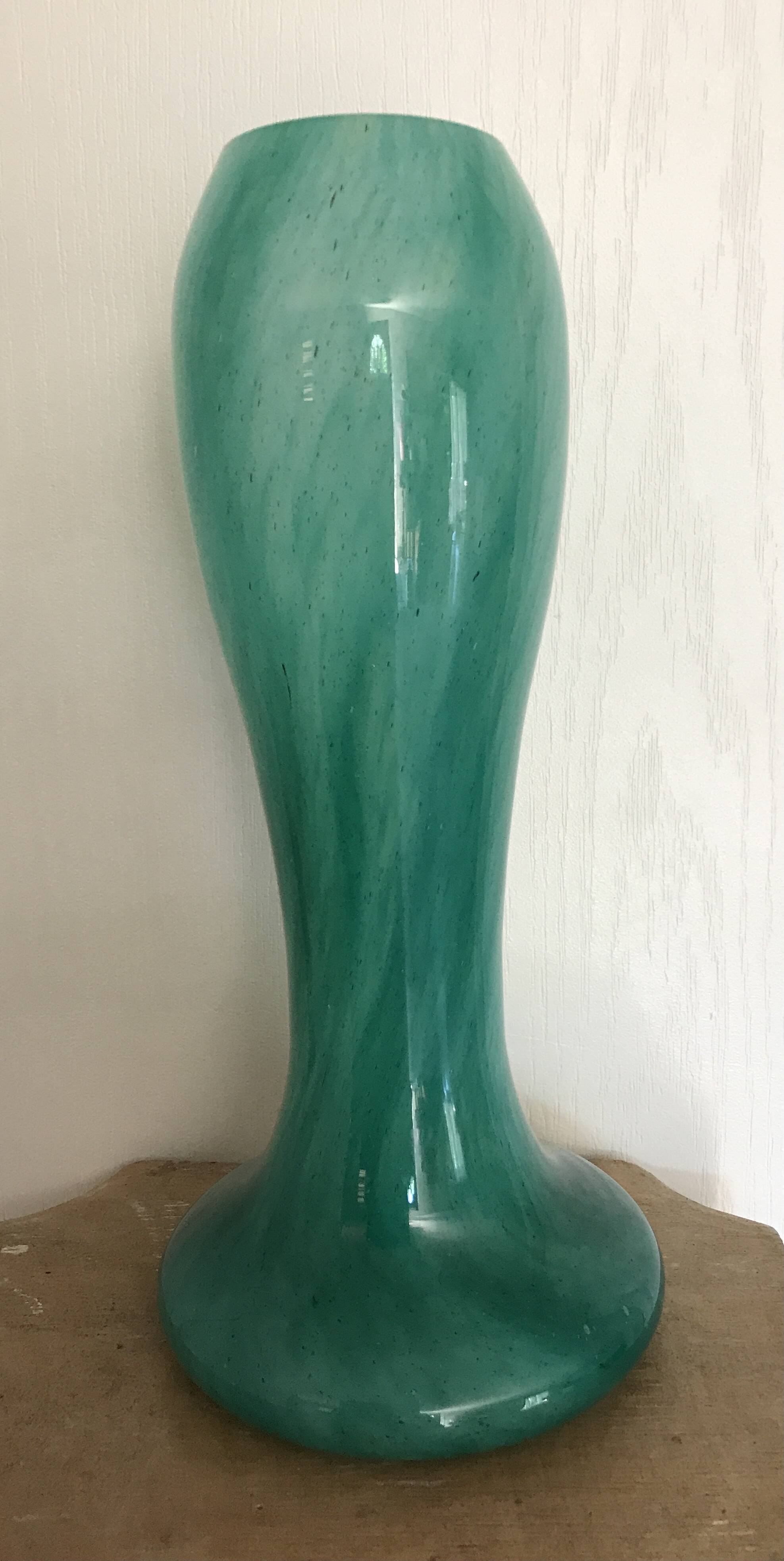 Vintage speckled green marbled glass vase, art nouveau