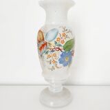Opaline glass vase with hand-painted flowers, 1900