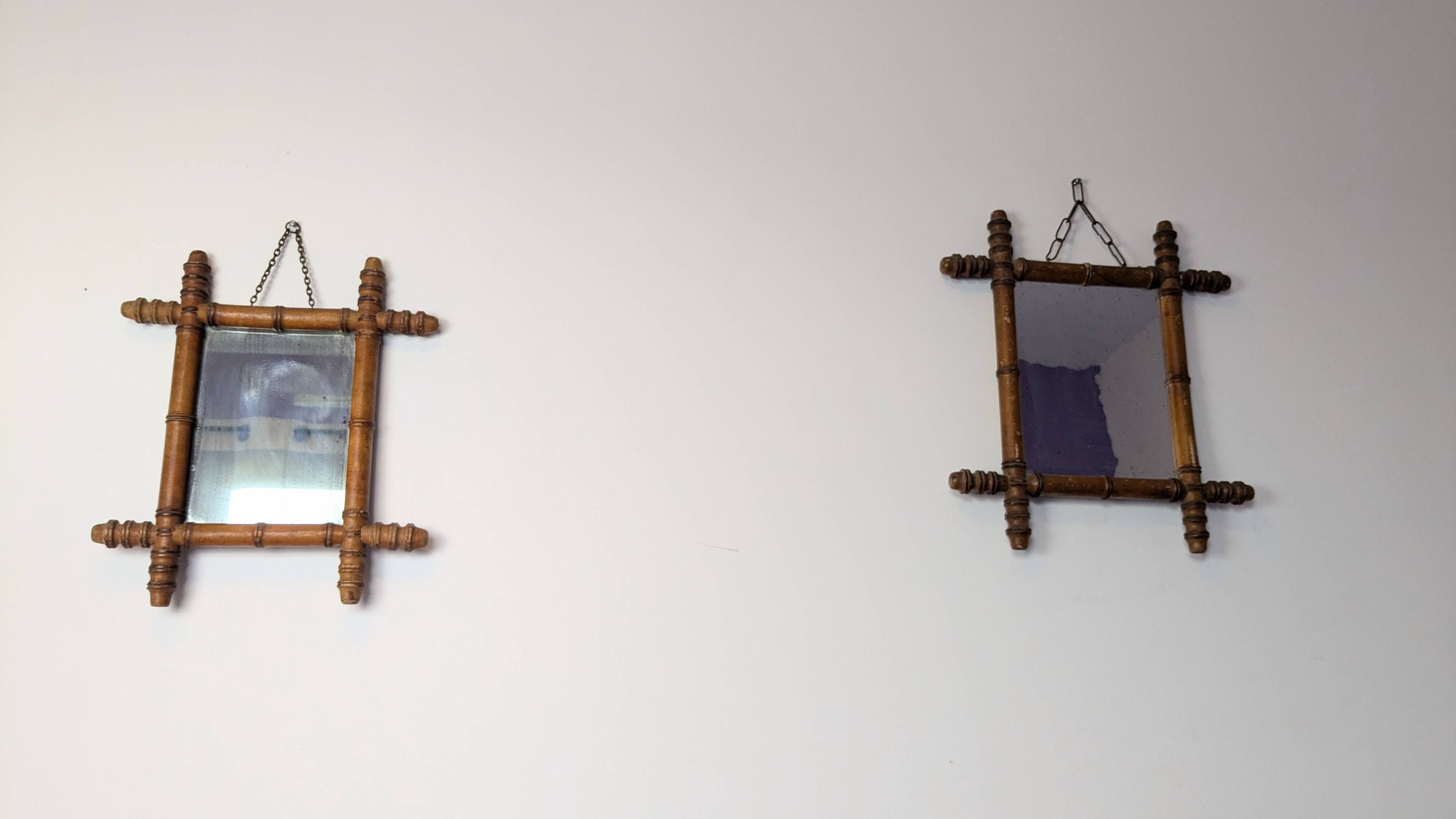 Antique bamboo mirror with pitted glass 40x34 cm