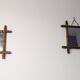 Antique bamboo mirror with pitted glass 40x34 cm