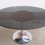 Gastone Rinaldi oval table circa 70 foot chrome tulip tray smoked glass