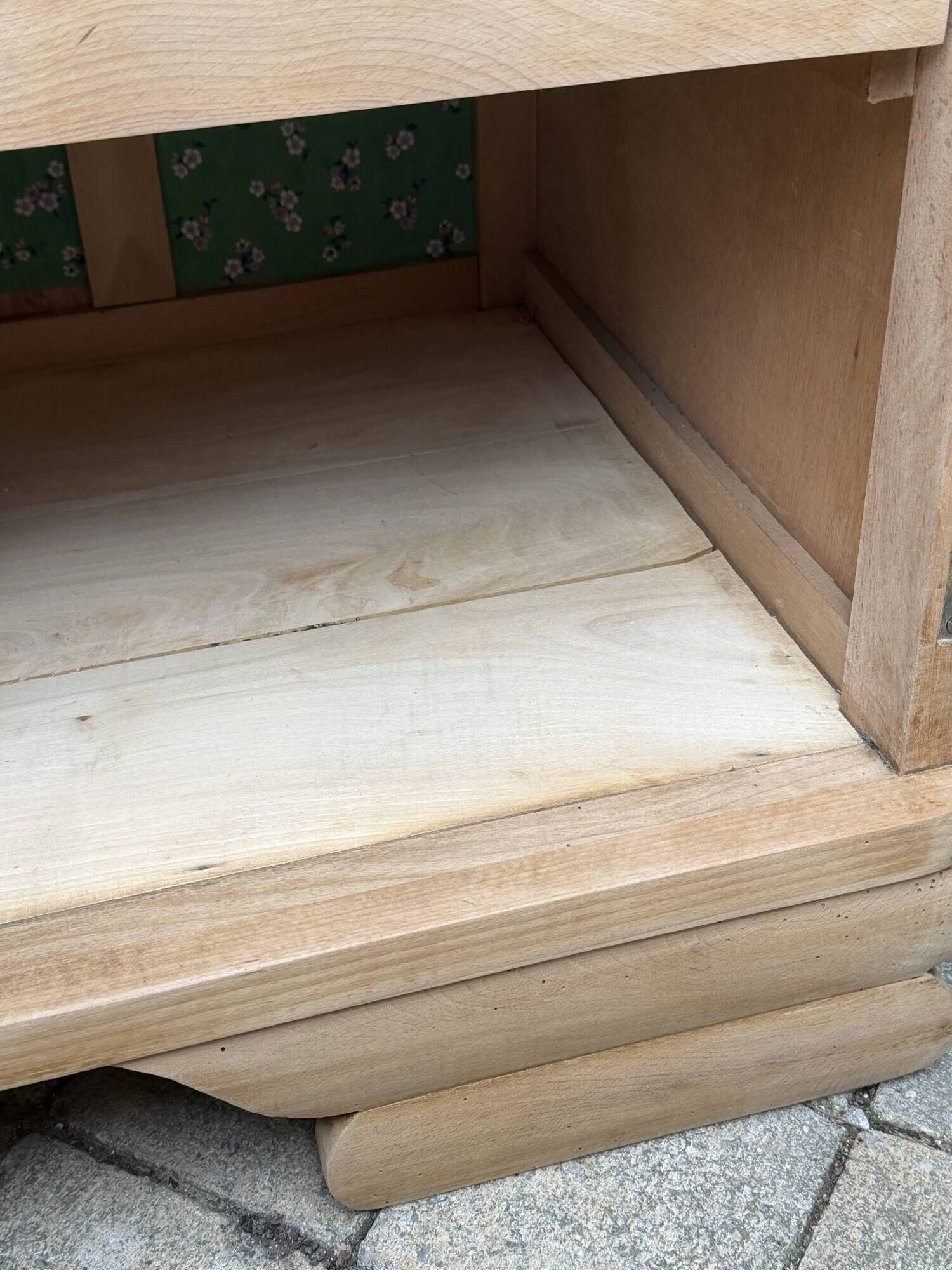 Parisian Art Deco wardrobe, renovated with raw wood.