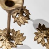 Set of 3 Doré Laiton Candle Holders – Art Nouveau Flower & Leaf Design, Italy, 1940s