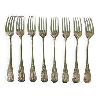 Set of 8 table forks, Baguette Médaillon model