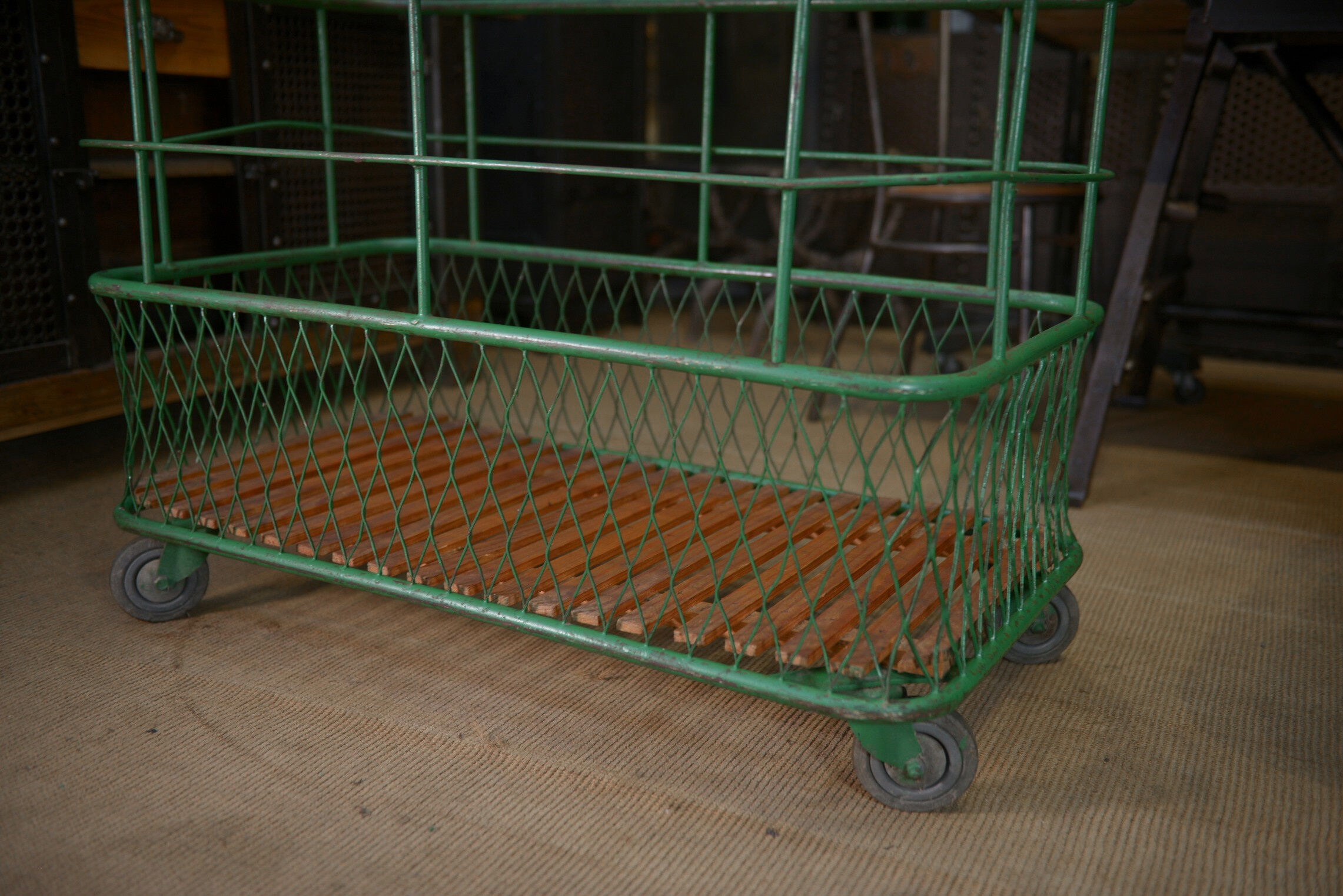 Former factory trolley with wheels from the 1950s