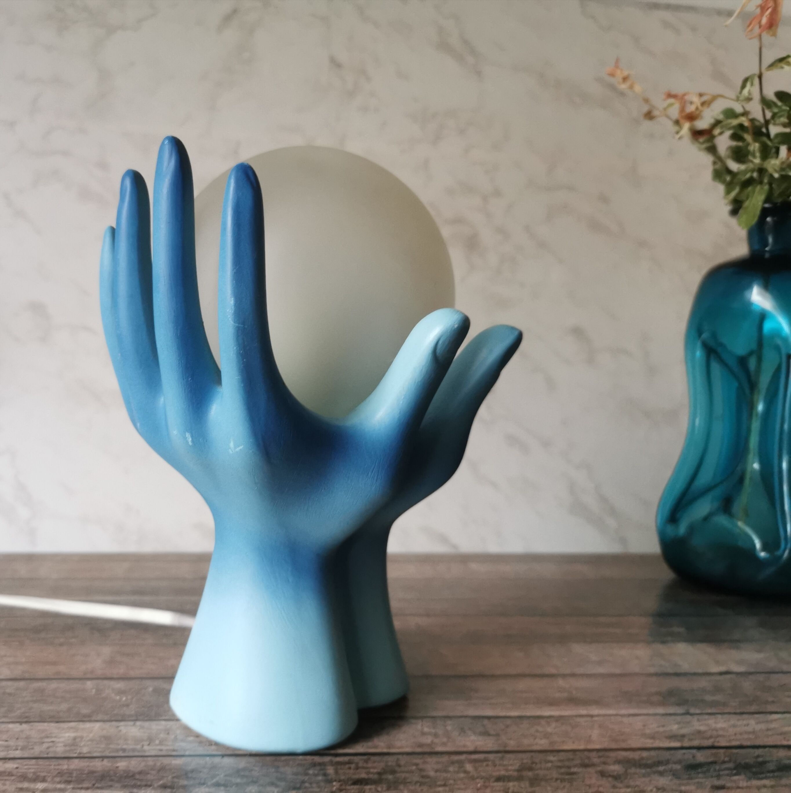 Blue ceramic hand lamp