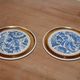 Set of 2 vintage ceramic coasters – Blue floral design and gilding – Made in France