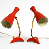 Paire de lampes de table Diabolo en forme de patte de corbeau rouges de style Mid Century Modern de Cosack.