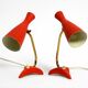 Pair of red Mid Century Modern Diabolo crow's foot table lamps from Cosack