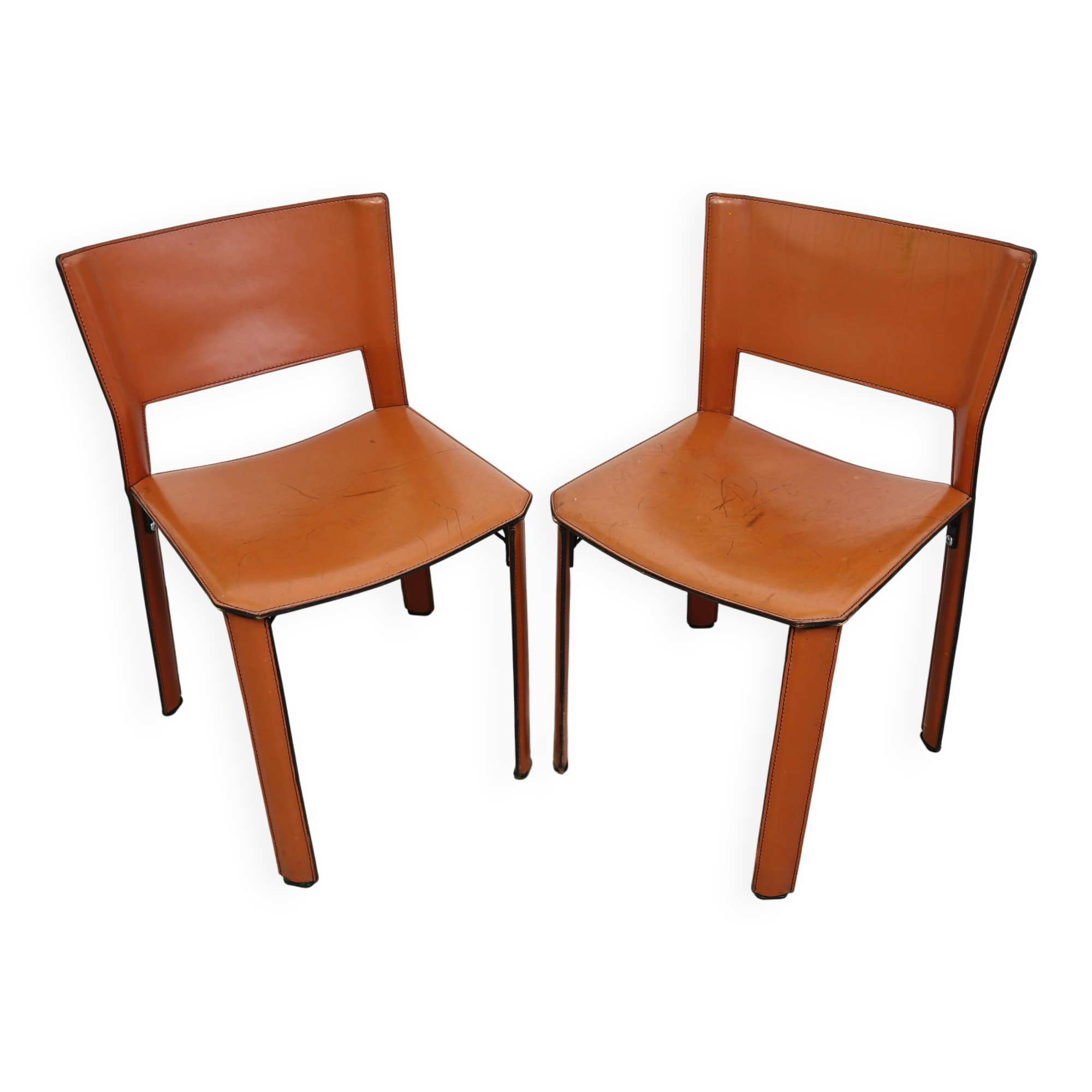 Pair of postmodern leather chairs S-91 Giancarlo Vegni for Fasem 1984