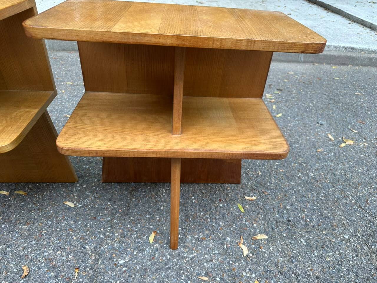 Asymmetrical Mid Century Modern bedside tables oak 1960