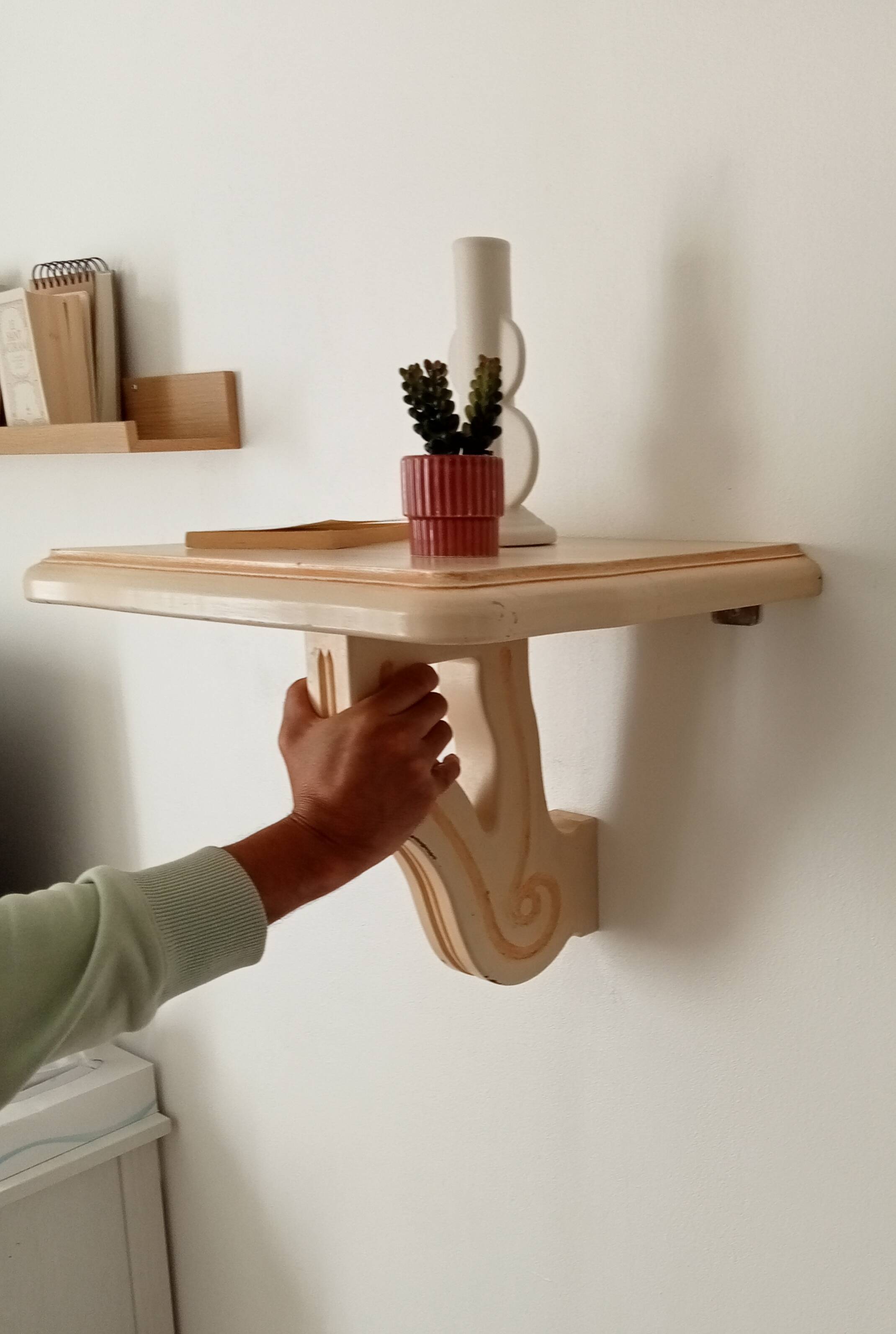 Vintage solid oak wall-mounted console shelf