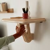 Vintage solid oak wall-mounted console shelf