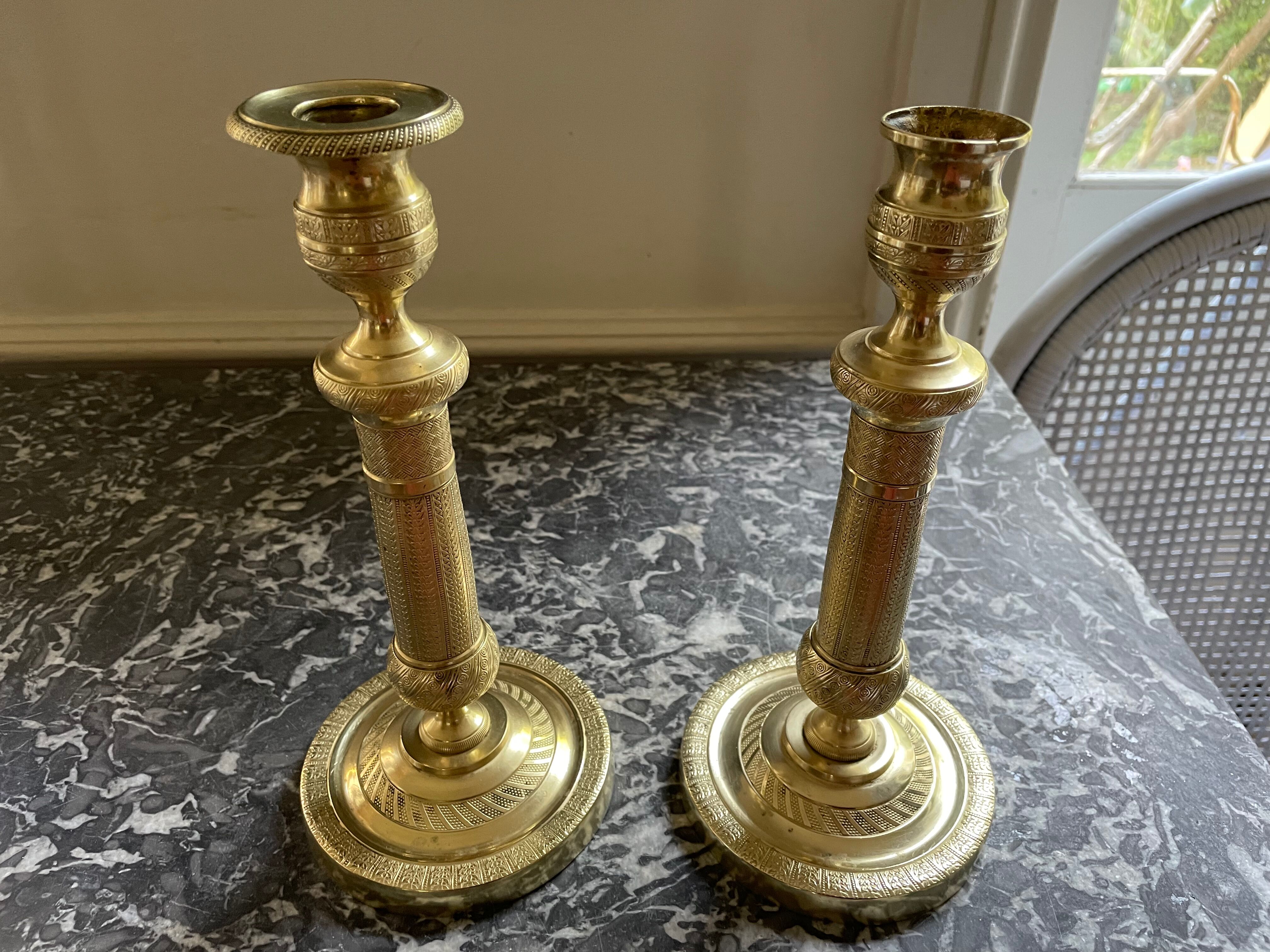 Pair of torch candle holders in chiseled gilded bronze XIXEME