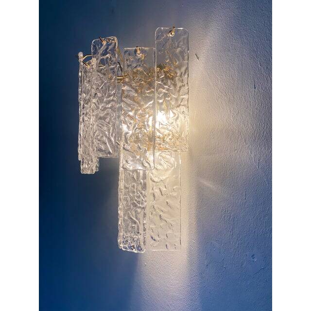 Pair of contemporary hammered strips ”listelli” murano glass wall sconces