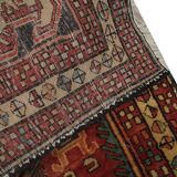 Red & Mustard Vintage Lankaran Geometric Wool Runner Rug 304 x 115 cm