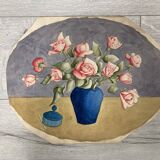 Watercolor with vintage double-sided rose bouquets