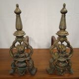 Paire de chenets cheminée en bronze anciens