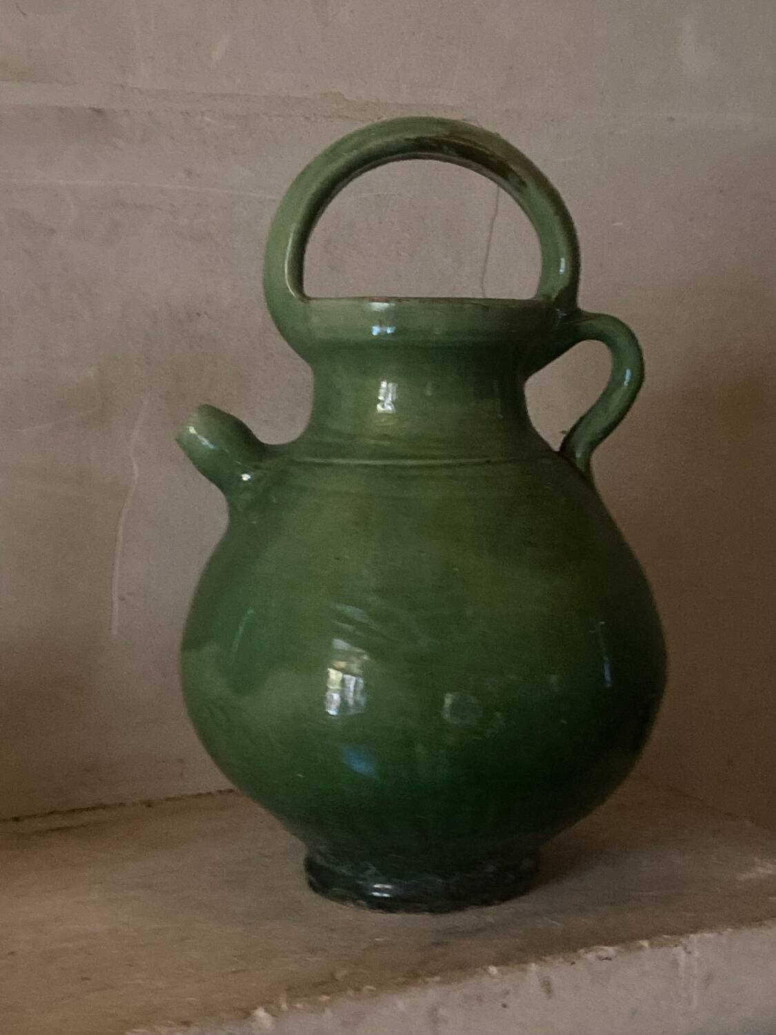 Green glazed earthenware jar