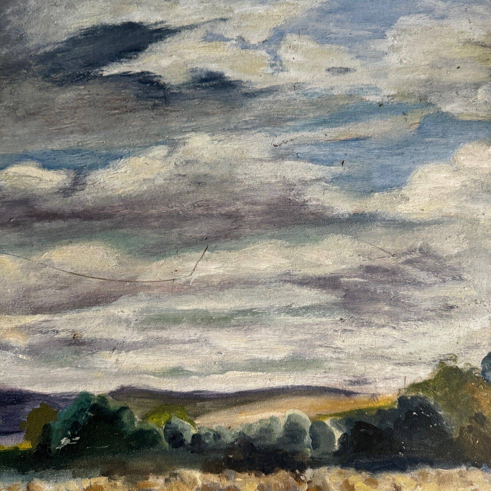 Oil on panel haystacks 20th century whitewashed frame