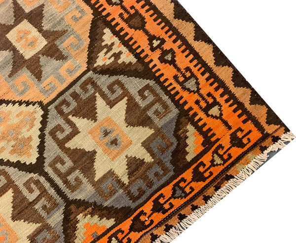 tapis traditionnel antique Kilim tapis en laine orange fait à la main tapis- 116x313cm