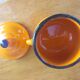 Sugar pot in orange enamelled sandstone