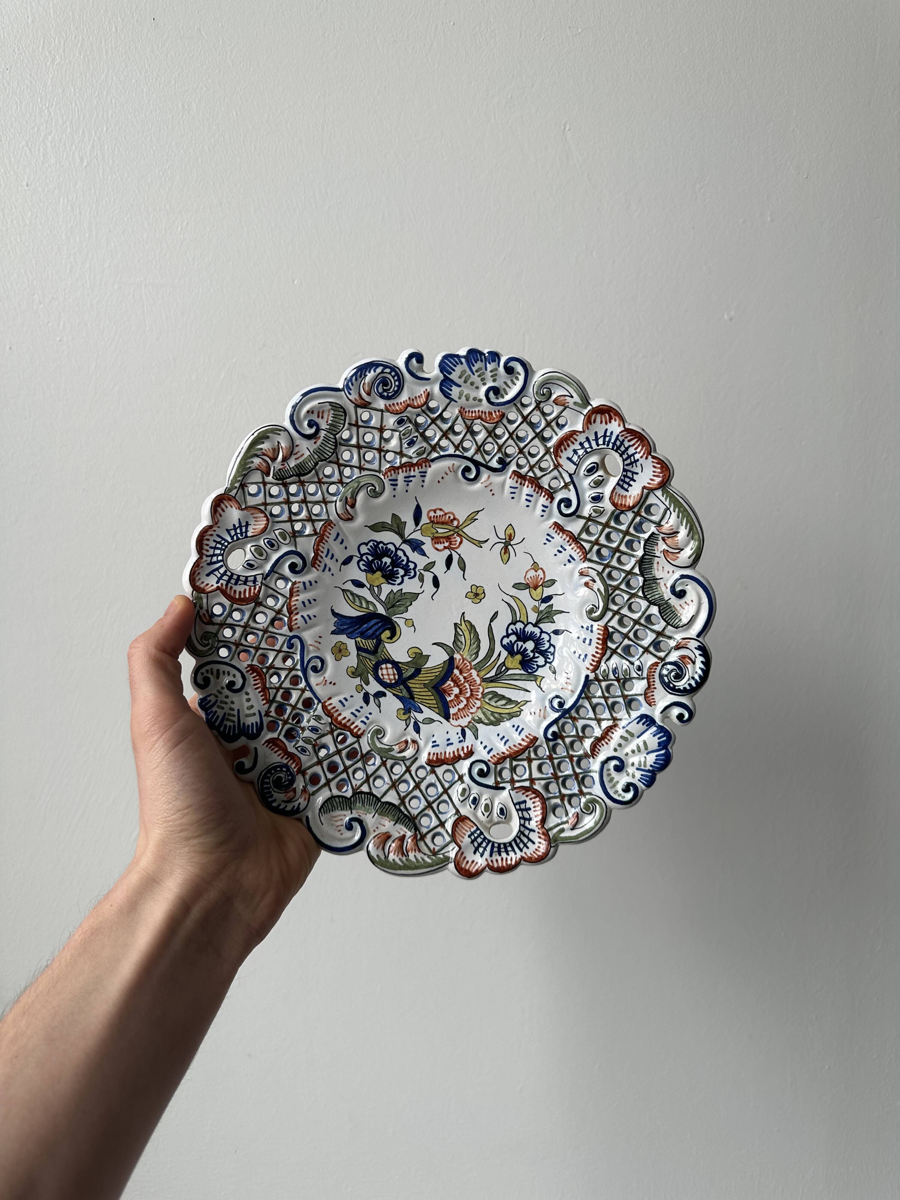 Openwork earthenware plate from Rouen