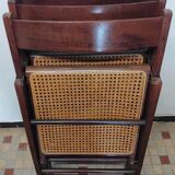 Set of 4 vintage 1970s folding chairs in wood and caning