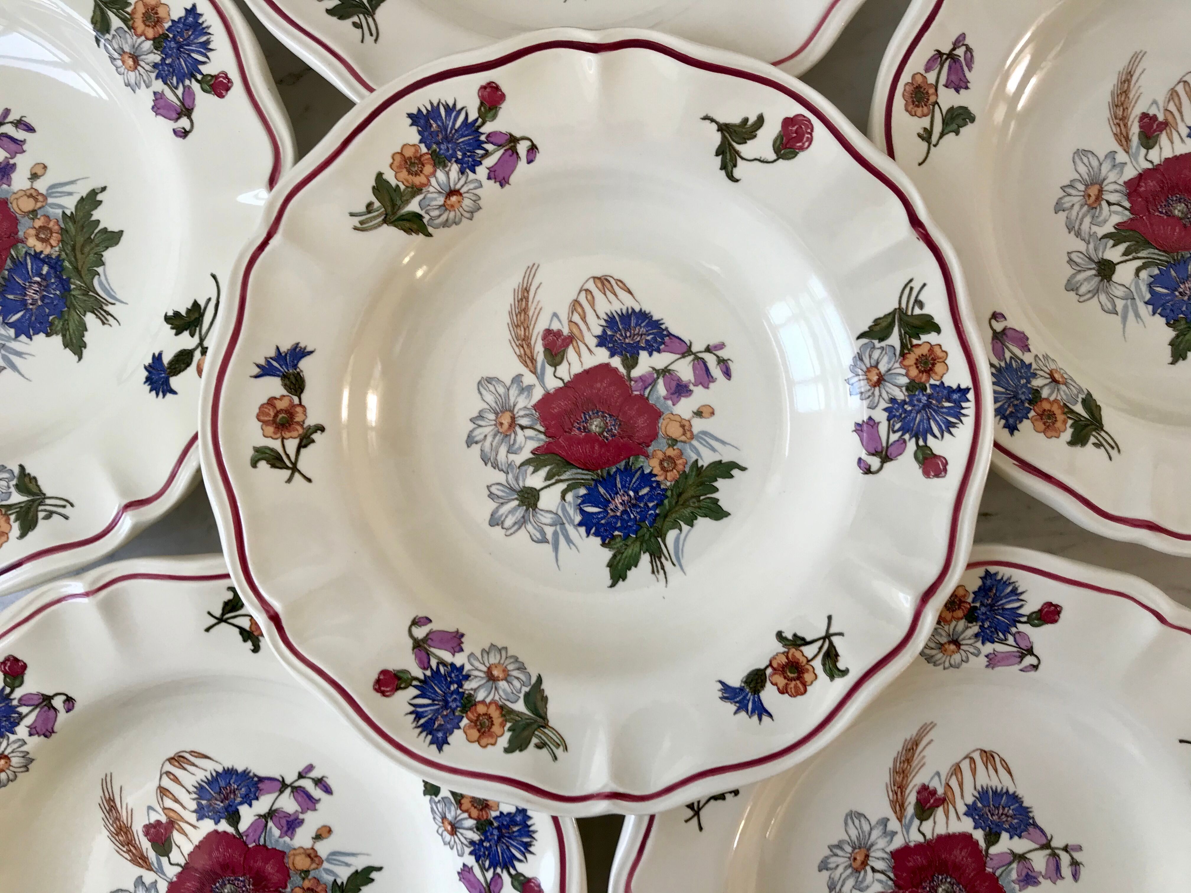 Set of 6 hollow plates Digoin Sarreguemines model Agreste 50s