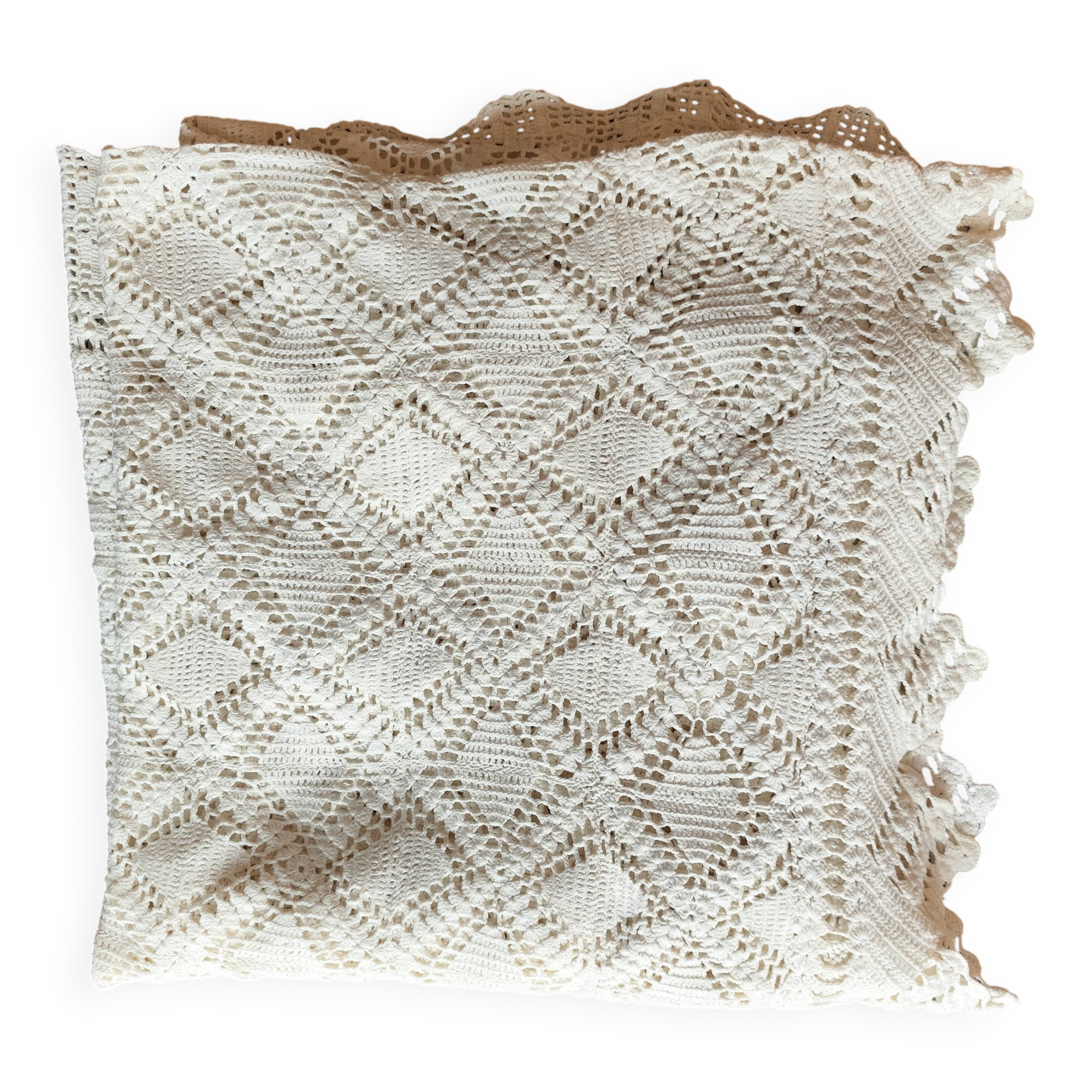 Dessus de lit en coton blanc -  jeté de canapé aux motifs géométriques