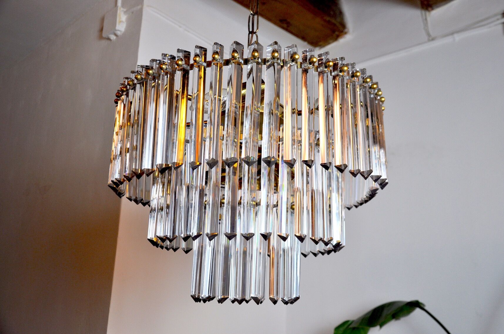 Chandelier Murano iridescent glass Venini, 3 levels, Italy, 1960