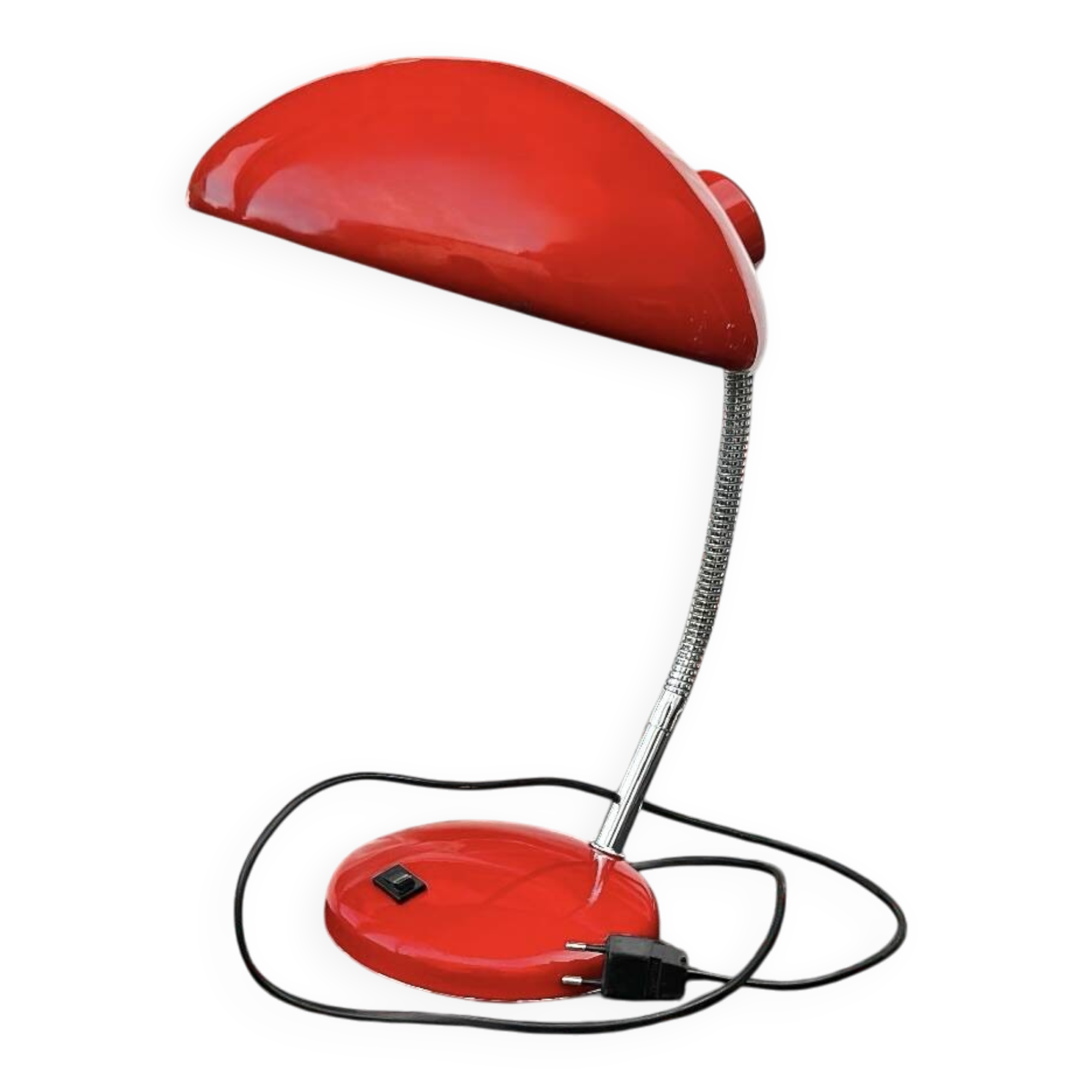 Vintage red lacquered metal desk lamp – Space Age / Bauhaus style