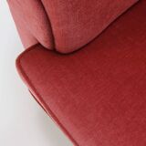 Set of 3 French Art Deco Red velvet Upholstered Armchairs, 1930s