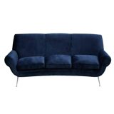 Gigi Radice Mid-Century Modern Midnight Blue Cotton Velvet Curved Italian Sofa