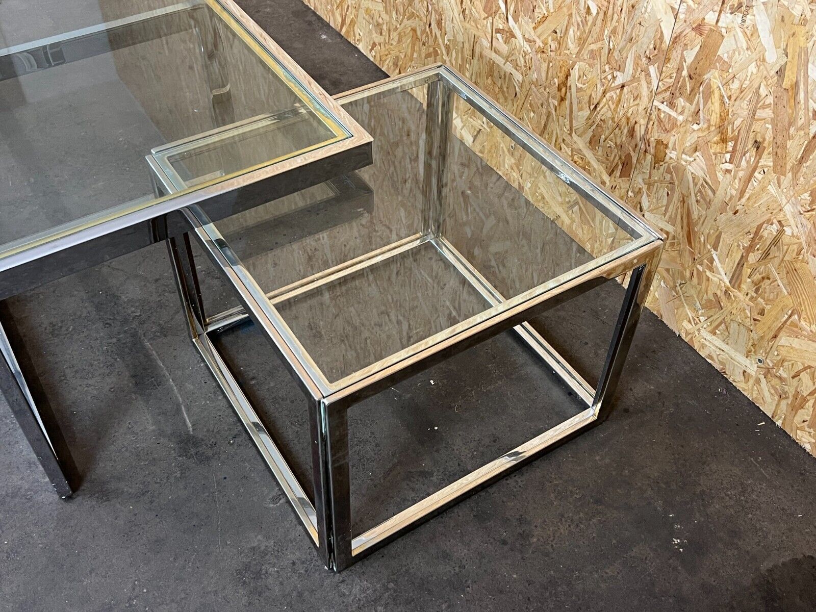 Coffee table chrome & brass 2 nesting tables
