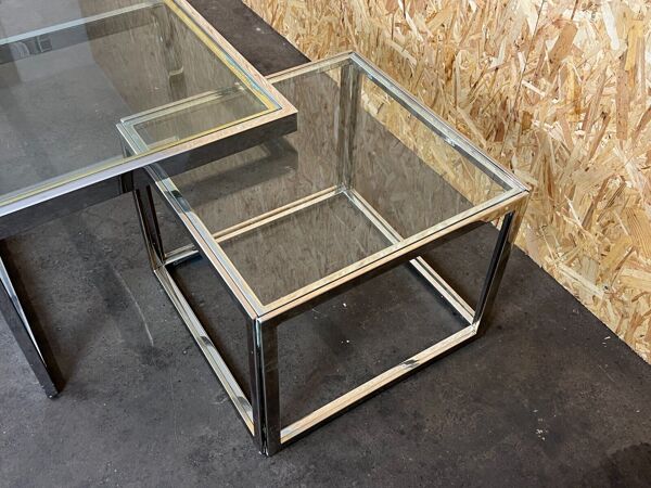 Table basse chrome & laiton 2 tables gigognes