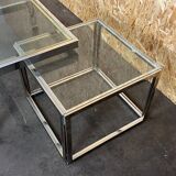 Table basse chrome & laiton 2 tables gigognes