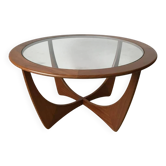 Table basse Astro en teck marron et plateau verre transparent - Victor Wilkins pour G-Plan, 1960s