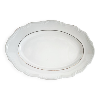 Oval porcelain plate with double gold line, hand-painted.