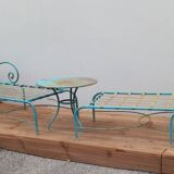 Lot 2 chaises longues anciennes fer forgé et ses 2 guéridons