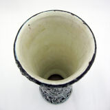 Matte ceramic vase - black and white Fat Lava décor - Annette Roux Vallauris - vintage 60s