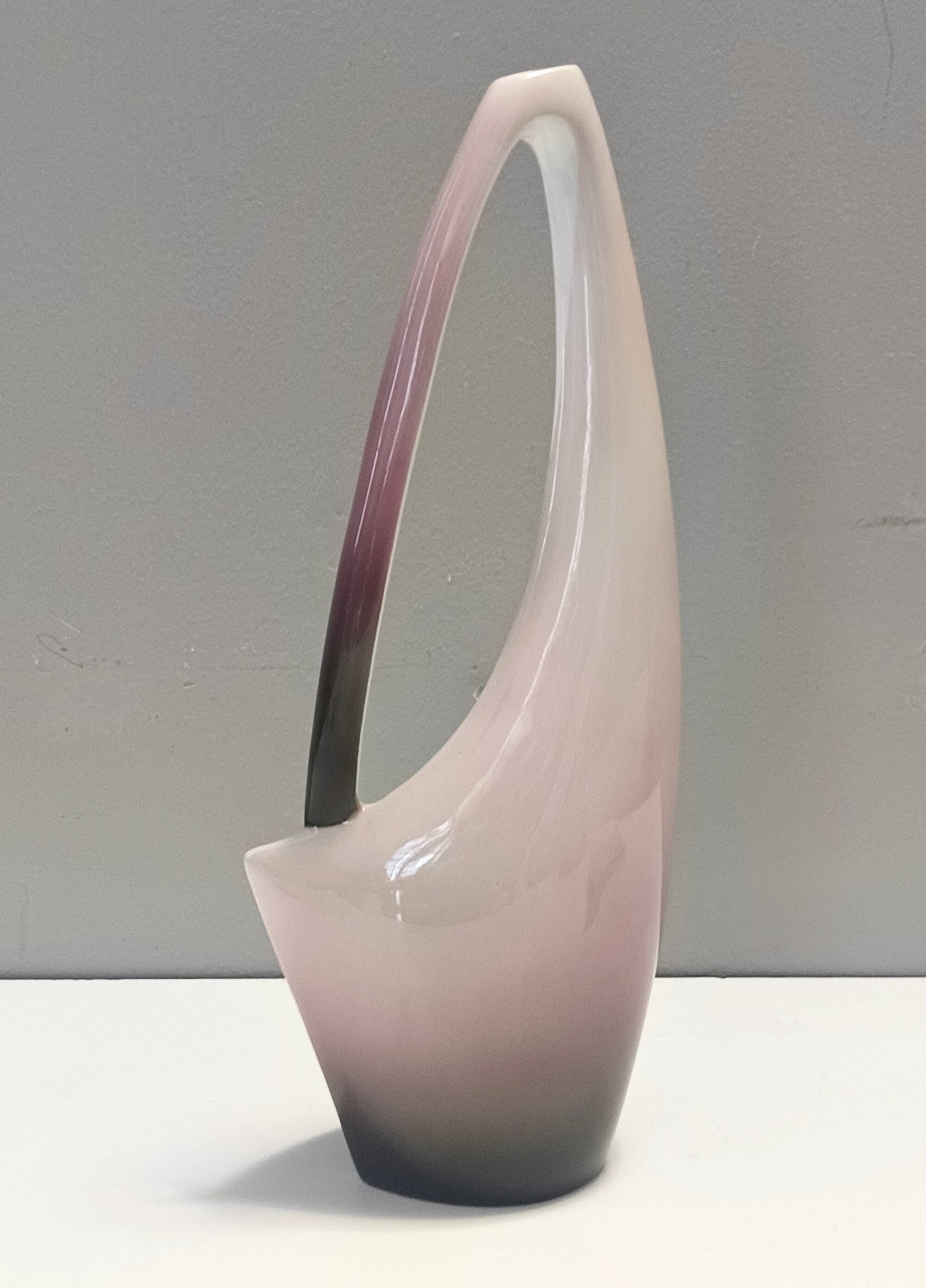 Purple, Pink and White Hand-Painted Ceramic Vase by Ariele, Turin, Italy