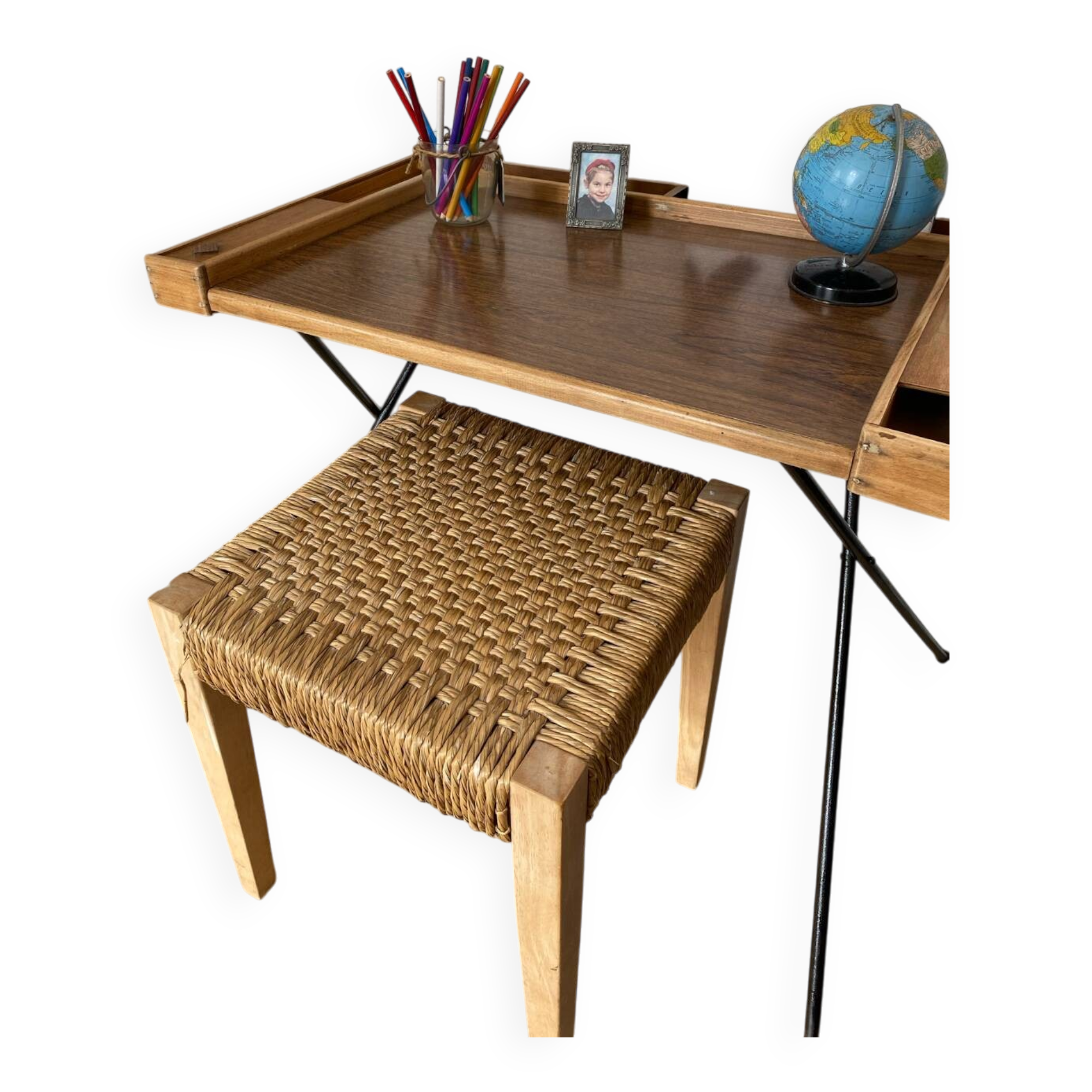 Vintage folding desk in wood and metal – 1960s